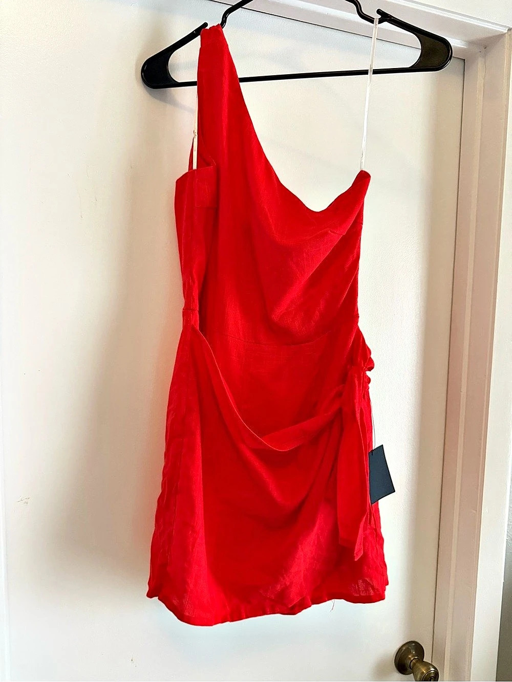 Lulus Tie and Low Red One-Shoulder Knotted Skort Romper Medium